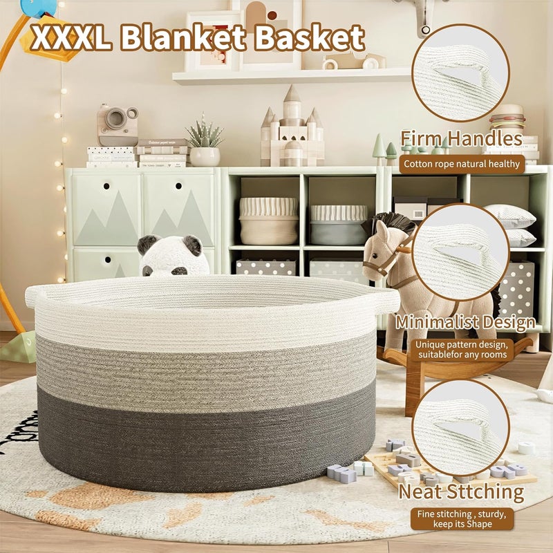 GOPAS 125L Extra Large Blanket Basket 25 x 16 Jumbo Laundry Woven Baskets Decorative Home Cotton Rope Basket with Handles Baby Toy Baskets for Storage Gradual Gray - Image 5