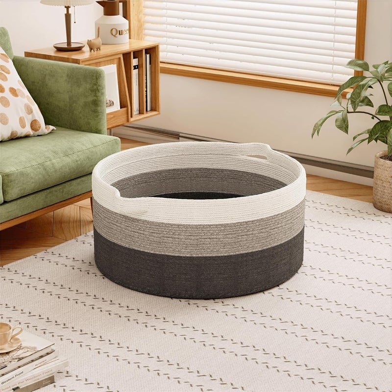 GOPAS 125L Extra Large Blanket Basket 25 x 16 Jumbo Laundry Woven Baskets Decorative Home Cotton Rope Basket with Handles Baby Toy Baskets for Storage Gradual Gray - Image 2