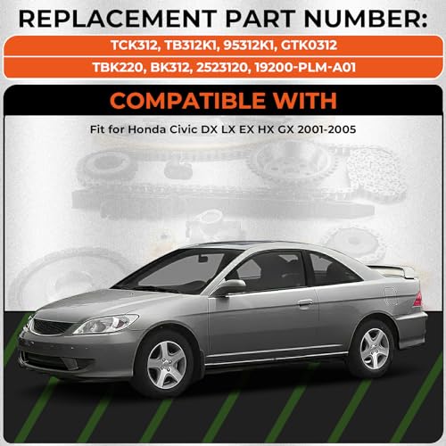 ISINSWIFT Engine Timing Belt Kit with Water Pump Compatible with Honda Civic DX LX EX HX GX 1.7L L4 16V 2001-2005 Replace# TCK312, TB312K1, 95312K1, GTK0312, TBK220 - Image 2