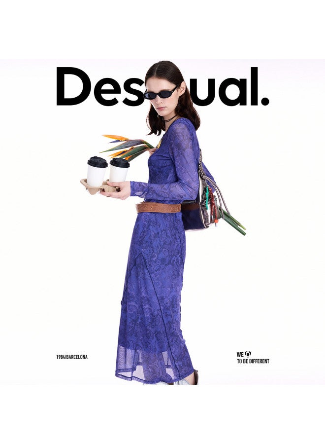 DESIGUAL 25 Fall/Winter New Lace Print 3D Embellished Hem Long Dress - Image 3