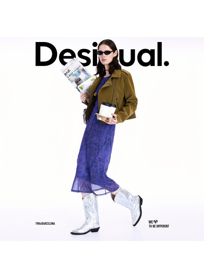 DESIGUAL 25 Fall/Winter New Lace Print 3D Embellished Hem Long Dress - Image 2