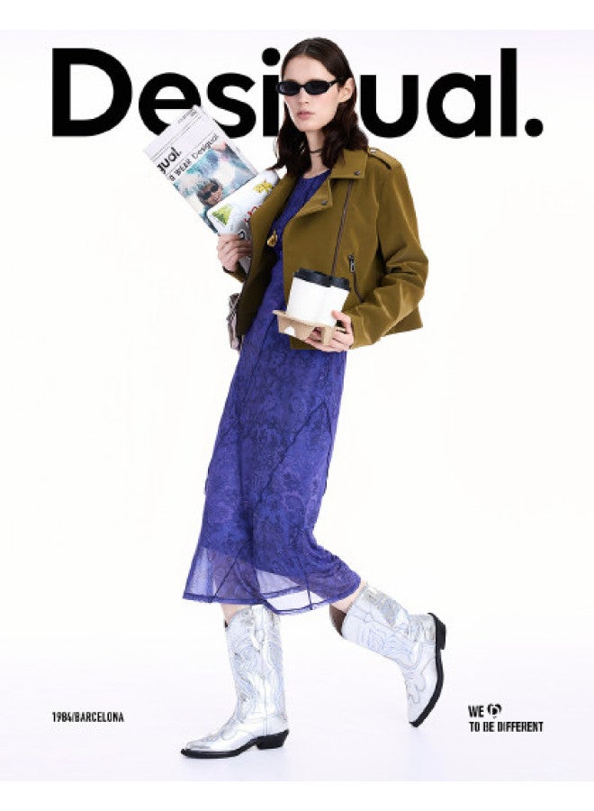 DESIGUAL 25 Fall/Winter New Lace Print 3D Embellished Hem Long Dress - Image 1