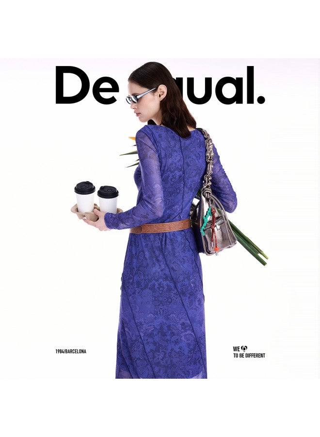 DESIGUAL 25 Fall/Winter New Lace Print 3D Embellished Hem Long Dress - Image 5