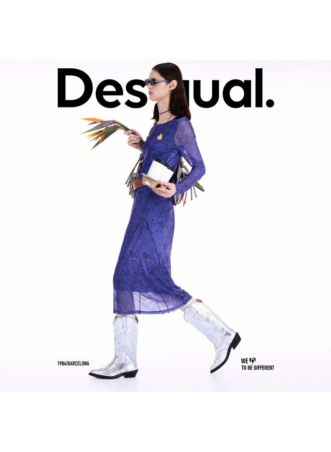 DESIGUAL 25 Fall/Winter New Lace Print 3D Embellished Hem Long Dress - Image 4