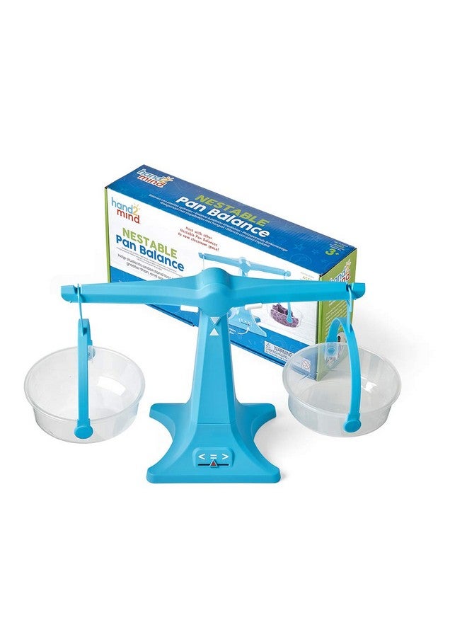 hand2mind hand2mind Blue Nestable Pan Balance, Clear Double Pan Balance Scale for Liquids and Solids, Easy to Assemble Kids Scale, Space Saving Storage Base, Balance Scale for Classroom (1 Base with 2 Pans)  - Image 1