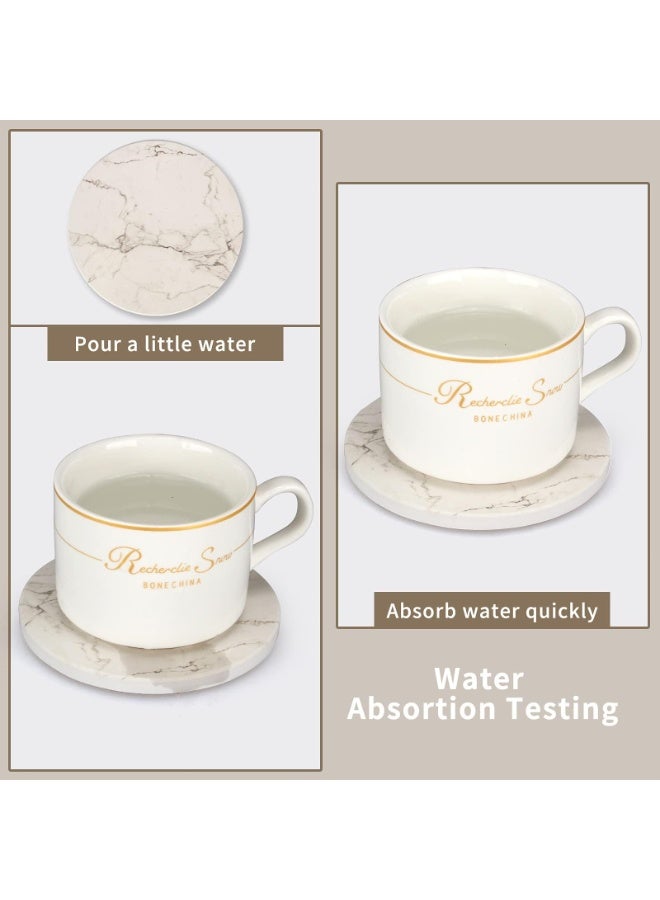 6 Pcs White Marble Coaster Set with Holder Best Absorbent Coasters Drink Stone Coasters Ceramic Wine Coasters Table Cup Coasters - Image 4