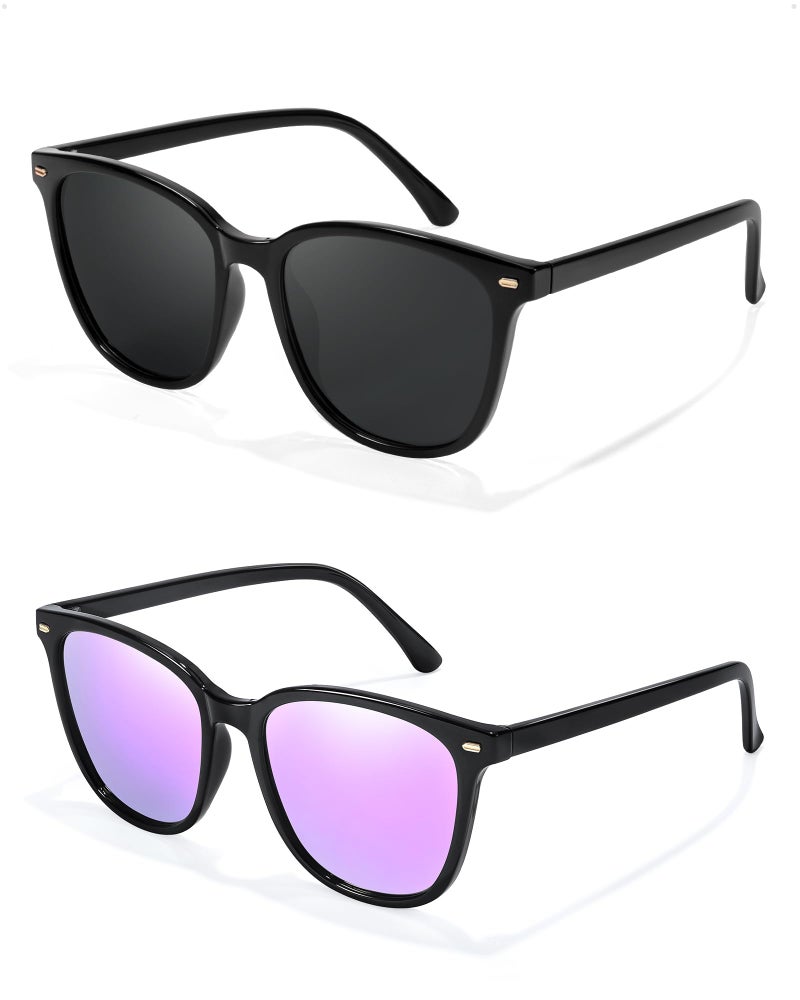 FIMILU 2 Packs Sunglasses for Women Polarized UV400 Protection Lens Big Frame Fashion Glasses Trendy Stylish Shade - Image 1