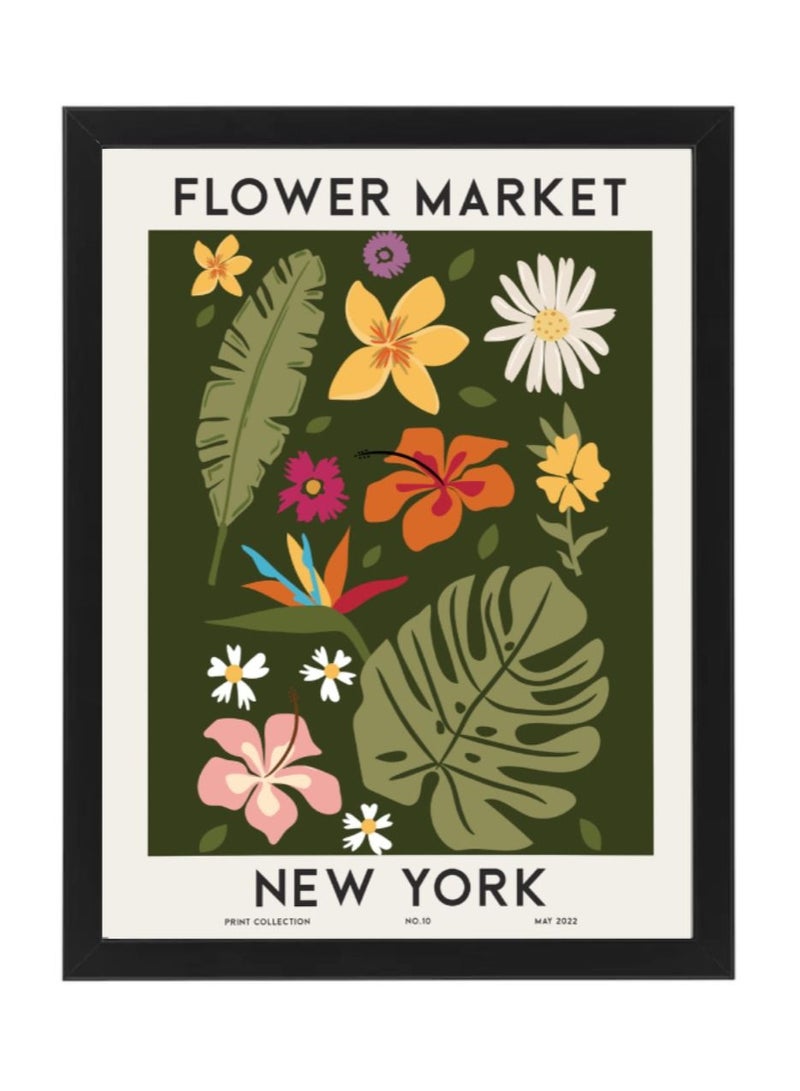 Boomah Accessories Flower Market New York Colorful Botanical Art Poster with Frame 30x40cm 