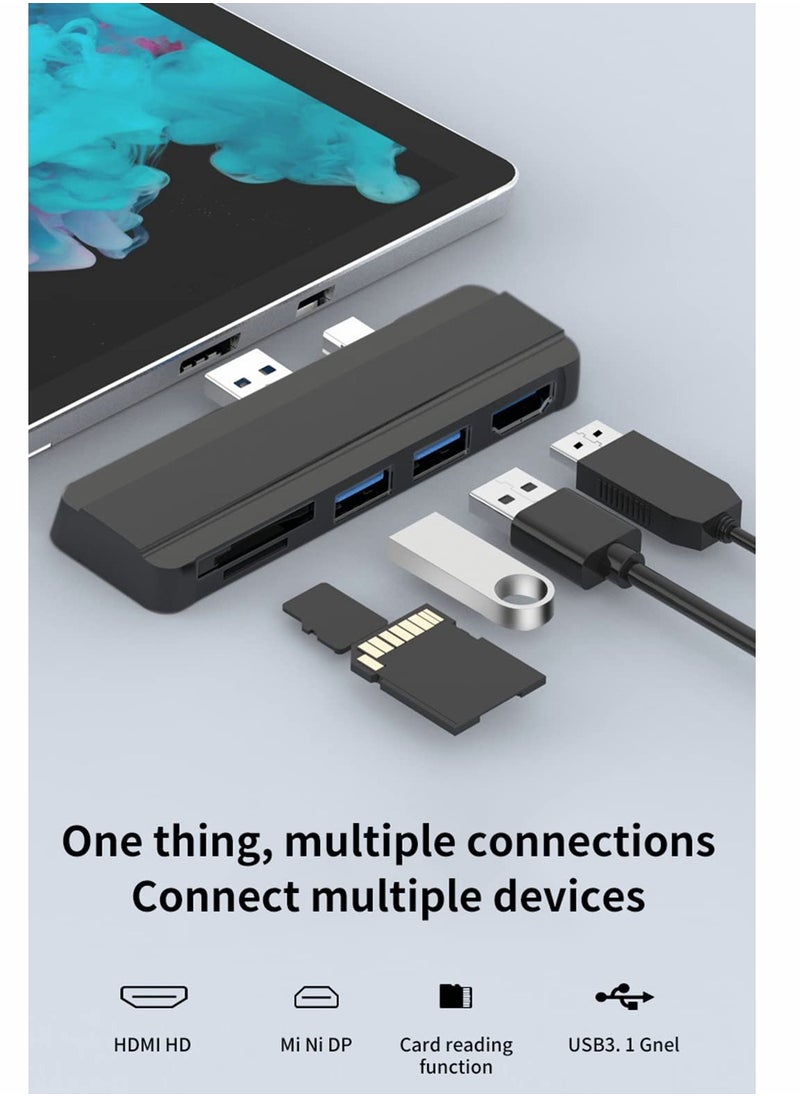 Hub for Surface Pro 4/Pro 5/Pro 6 Docking Station USB 3.0x2 Adapter, SD TF Micro Memory Card Reader, 4K HDMI Port Microsoft 6/ 5/4（BLACK)