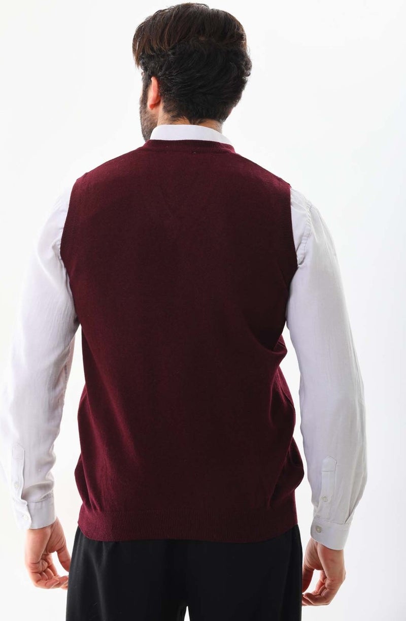 Günay Men's V Neck Wool Sweater 0108 Claret Red  - Image 4