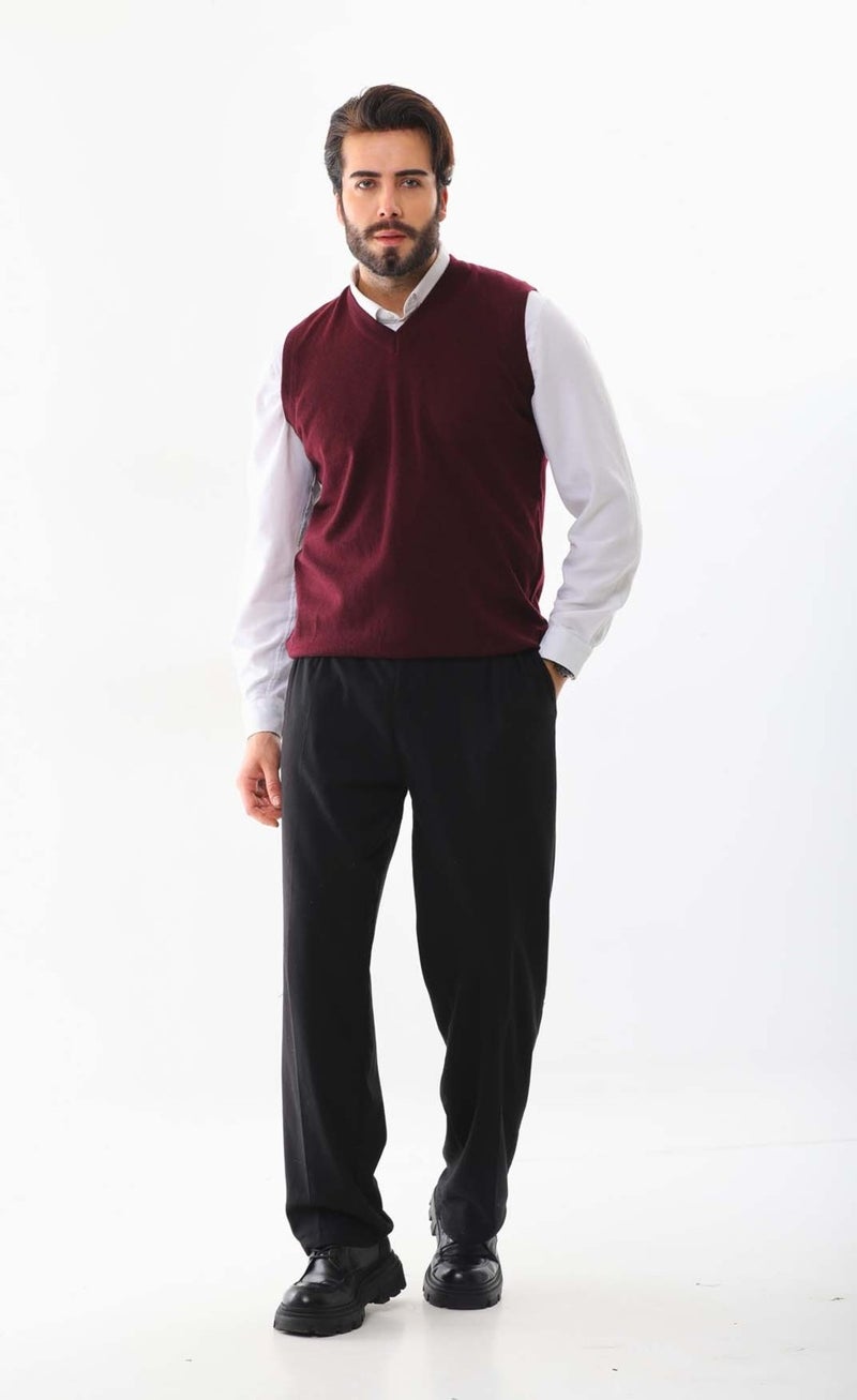 Günay Men's V Neck Wool Sweater 0108 Claret Red  - Image 2
