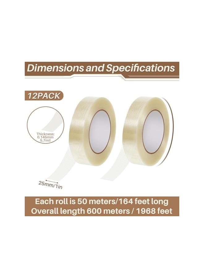 PROMASS promass 3 Rolls Filament Strapping Tape 5.7 Mil Fiberglass Tape Filament Tape Transparent Reinforced Packing Tape Fiber Tape for Packaging Sealing Binding Fixing Supplies (25mm*50米)  - Image 2