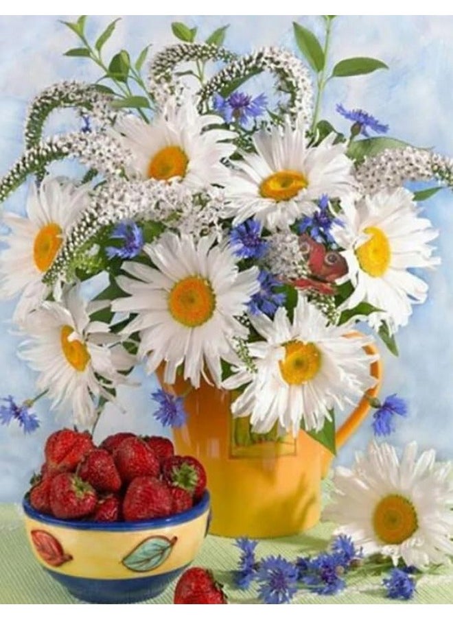 Syntego Syntego DIY Paint by Numbers for Adults, Daisy and Strawberry Vase Canvas Oil Acrylic Painting Kit Approx 50 x 40cm(16" x 20")  - Image 2