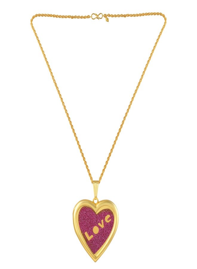 Memoir Gold Plated Love Embossed Voilet Faux Drussy Openable Heart Locket Pendant Jewellery for Women Brass Gold-Plated | Openable | Dual Photo Slots | Gen Z Romance Vibes (PDKL0701) - Image 5