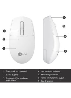 lecoo WS204 Wireless 1200DPI 3-Button Optical Mouse White  - Image 3
