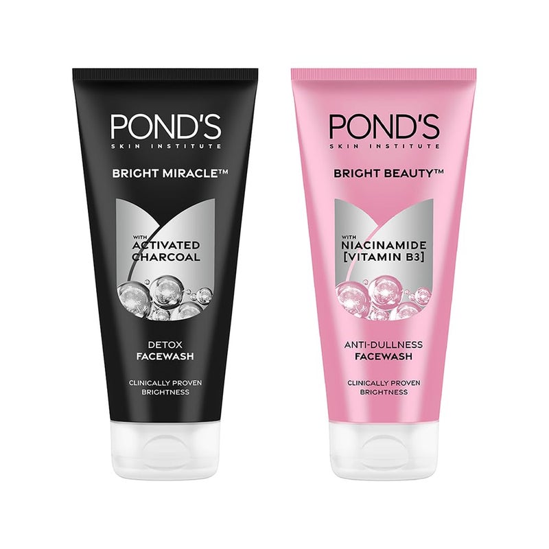 PONDS PONDS Bright Beauty AntiDullness Facewash with Vitamin B3 200gm Ponds Bright Miracle Detox Facewash with 10X Power of Charcoal 200gm - Image 1