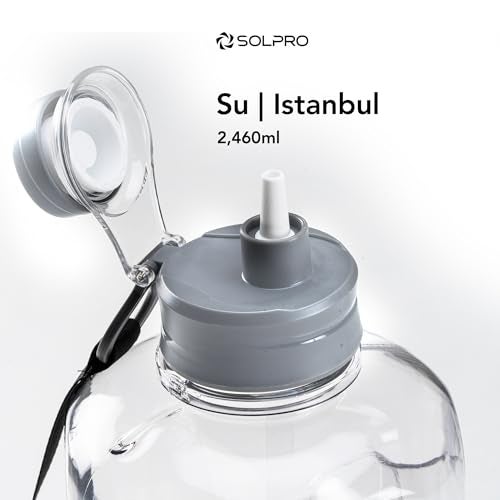 Solpro Su Istanbul Gallon Gym Bottle 2.46 litre for Gym workout, gallon for adults, water bottle 2+ litres, 2 litre sipper for men women, Leakproof BPA Free (Clear White) - Image 5