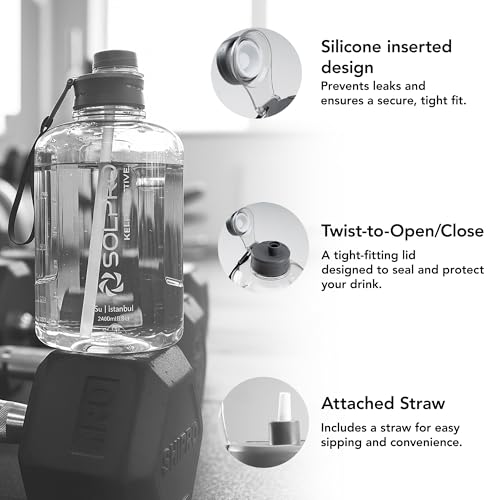 Solpro Su Istanbul Gallon Gym Bottle 2.46 litre for Gym workout, gallon for adults, water bottle 2+ litres, 2 litre sipper for men women, Leakproof BPA Free (Clear White) - Image 4