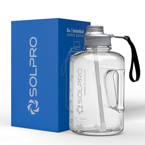 Solpro Su Istanbul Gallon Gym Bottle 2.46 litre for Gym workout, gallon for adults, water bottle 2+ litres, 2 litre sipper for men women, Leakproof BPA Free (Clear White) - Image 1