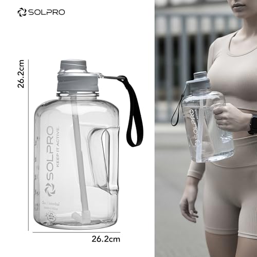 Solpro Su Istanbul Gallon Gym Bottle 2.46 litre for Gym workout, gallon for adults, water bottle 2+ litres, 2 litre sipper for men women, Leakproof BPA Free (Clear White) - Image 3
