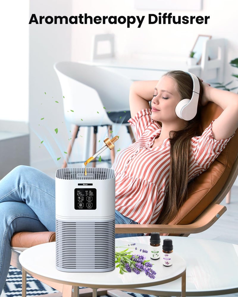 VEWIOR Air Purifiers for Home, Air Purifiers for Large Room up to 1200 sq.ft, H13 True HEPA Air Filter with Fragrance Sponge 6 Timers Quiet Air Cleaner for Pet Dander Wildfire - Image 3