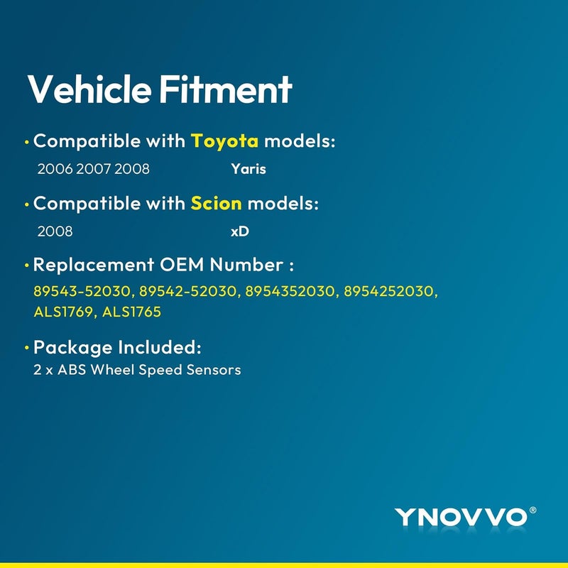 Ynovvo 2pcs Front Left & Right ABS Wheel Speed Sensors for Toyota and Scion - Image 2