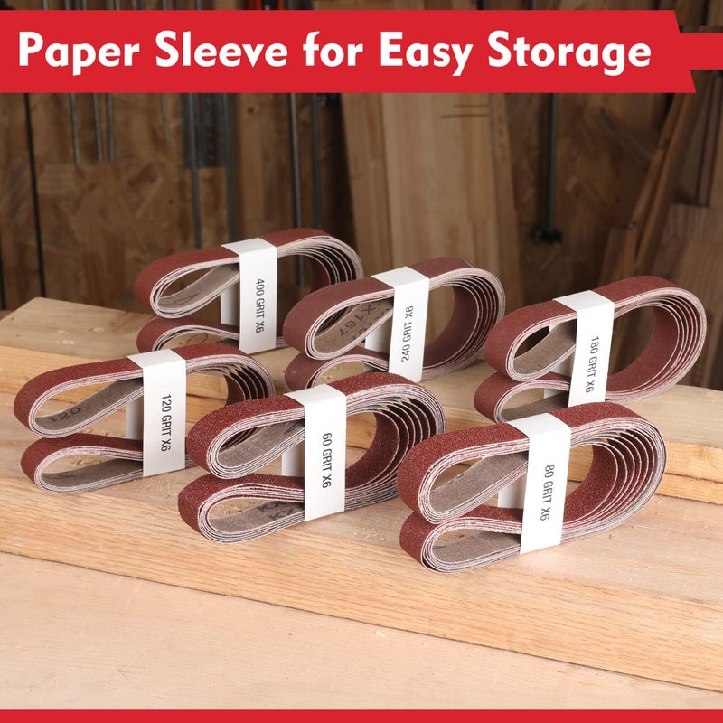 WORKPRO 36 Pack 1 x 30 Inch Sanding Belts, Sandpaper Kit, Aluminum Oxide Abrasive Belts, 6 PCS Each of 60/80/120/180/240/400 Grit, Belt Sander Tools for Woodworking, Metal Polishing, Knife Sharpening - Image 3