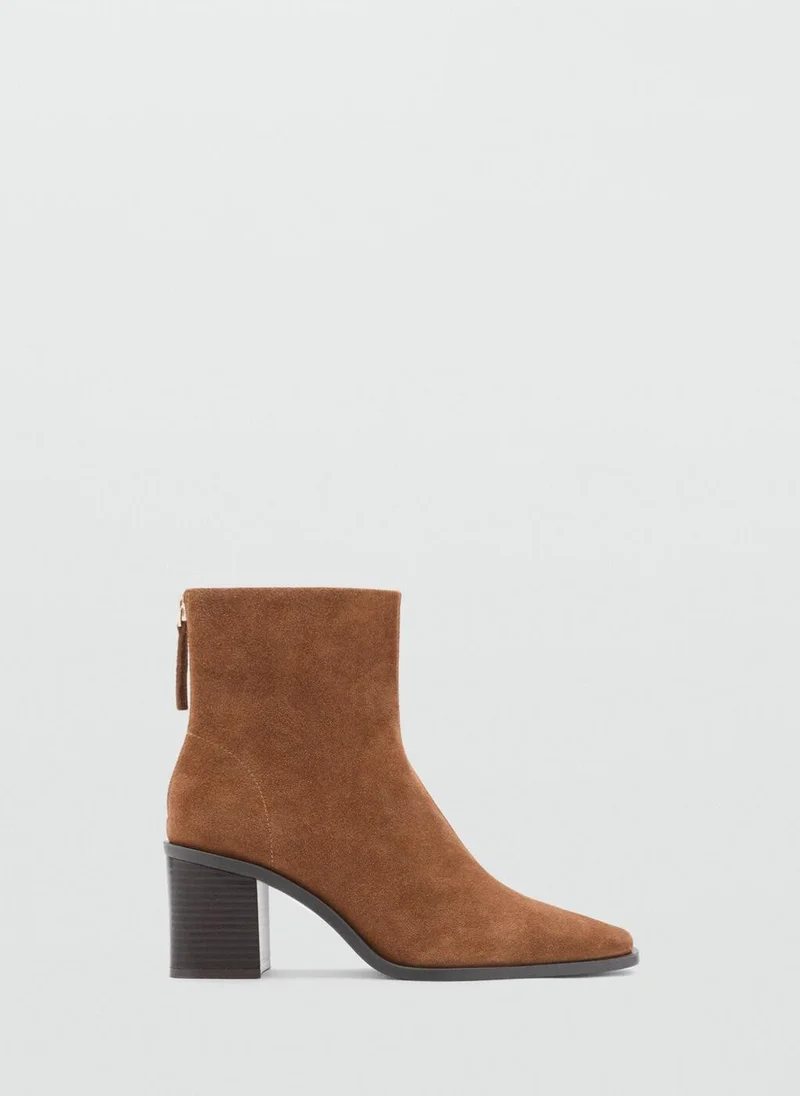 MANGO Suede leather ankle boots with block heel