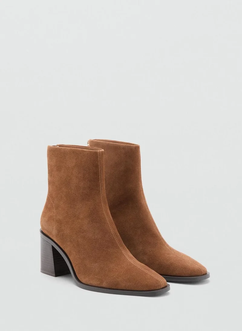MANGO Suede leather ankle boots with block heel