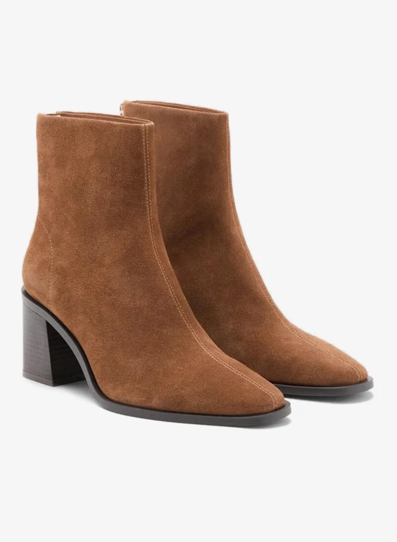 MANGO Suede leather ankle boots with block heel