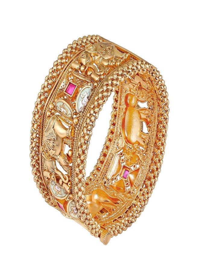 Aheli Traditional Gold Plated Thick Single Piece Openable Kada Bangle Jewellery for Women 2.4" - Image 1