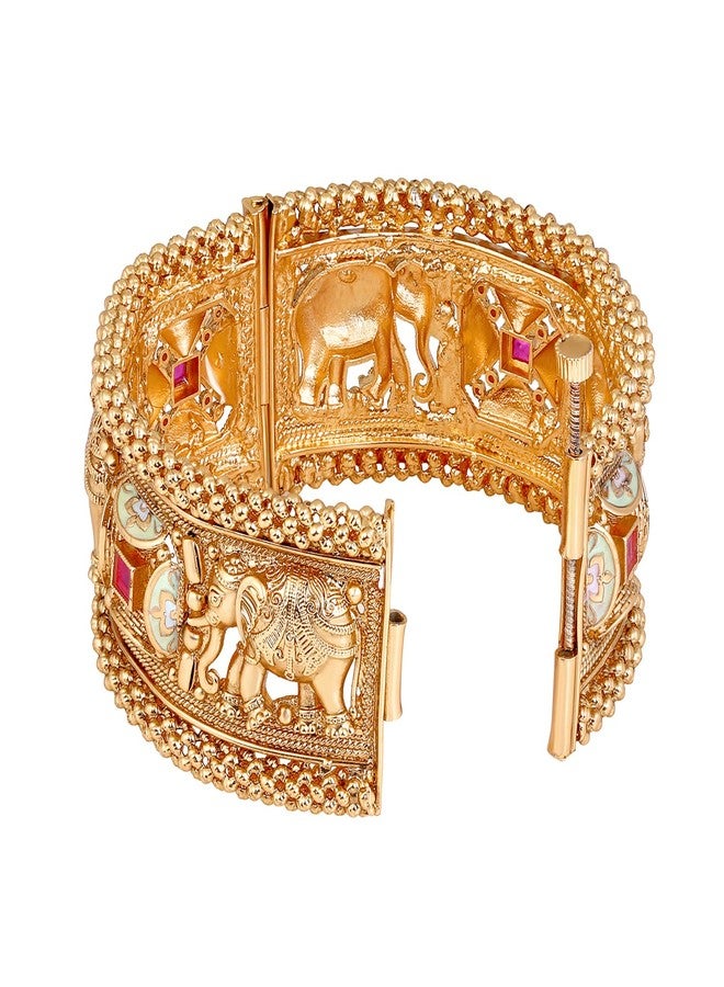 Aheli Traditional Gold Plated Thick Single Piece Openable Kada Bangle Jewellery for Women 2.4" - Image 5