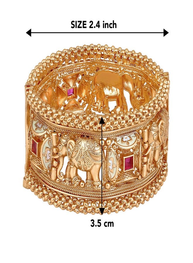 Aheli Traditional Gold Plated Thick Single Piece Openable Kada Bangle Jewellery for Women 2.4" - Image 4