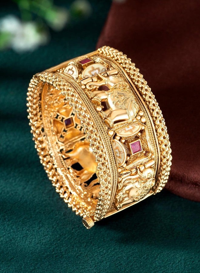 Aheli Traditional Gold Plated Thick Single Piece Openable Kada Bangle Jewellery for Women 2.4" - Image 2