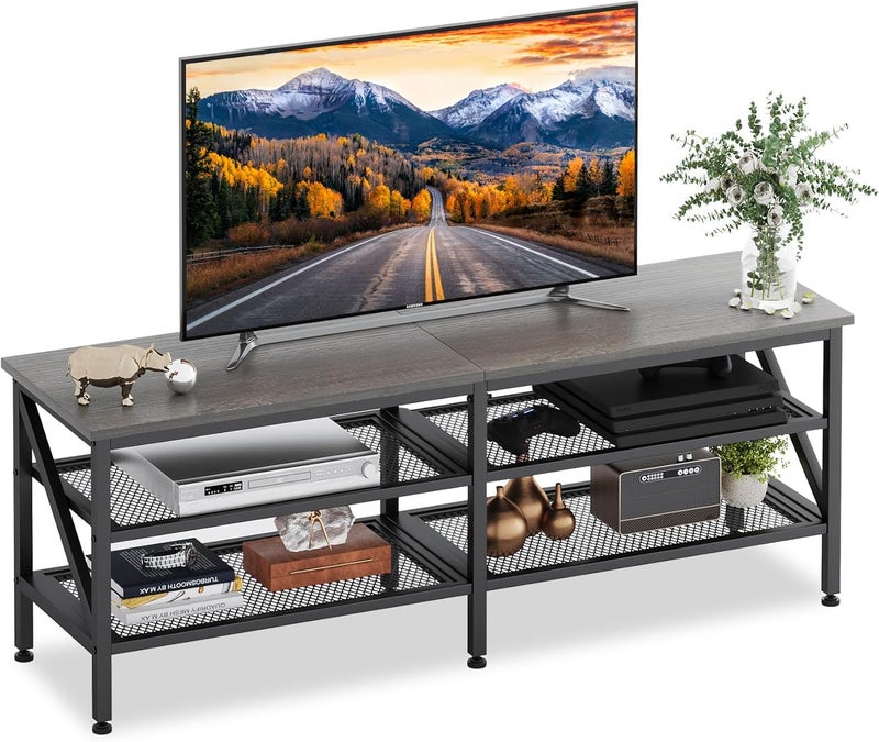 Bentifar TV Stand for 45–65 Inch TVs, Entertainment Center with 3-Tier Open Storage and Soundbar Shelf, Industrial Media Console Table with Metal Frame for Living Room or Bedroom - Image 1