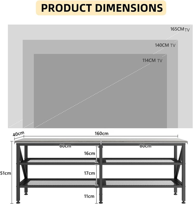 Bentifar TV Stand for 45–65 Inch TVs, Entertainment Center with 3-Tier Open Storage and Soundbar Shelf, Industrial Media Console Table with Metal Frame for Living Room or Bedroom - Image 2