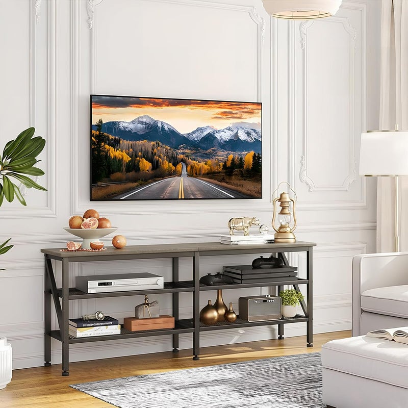 Bentifar TV Stand for 45–65 Inch TVs, Entertainment Center with 3-Tier Open Storage and Soundbar Shelf, Industrial Media Console Table with Metal Frame for Living Room or Bedroom - Image 4