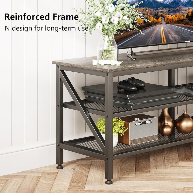 Bentifar TV Stand for 45–65 Inch TVs, Entertainment Center with 3-Tier Open Storage and Soundbar Shelf, Industrial Media Console Table with Metal Frame for Living Room or Bedroom - Image 5