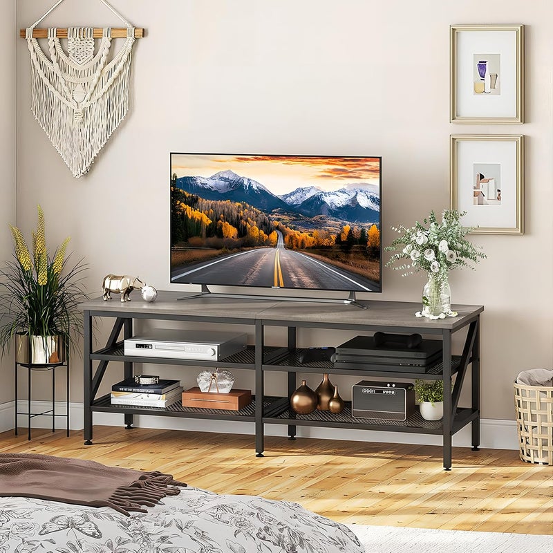 Bentifar TV Stand for 45–65 Inch TVs, Entertainment Center with 3-Tier Open Storage and Soundbar Shelf, Industrial Media Console Table with Metal Frame for Living Room or Bedroom - Image 3