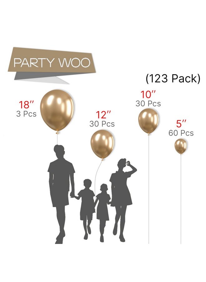 PartyWoo Chrome Gold Balloons 123 Pcs Metallic Balloons Different Sizes Pack Of 18 12 10 5 Inch Gold Balloon Arch Kit Balloon Garland For Birthday Christmas Baby Shower Party Decorations Gold-G127  - Image 2