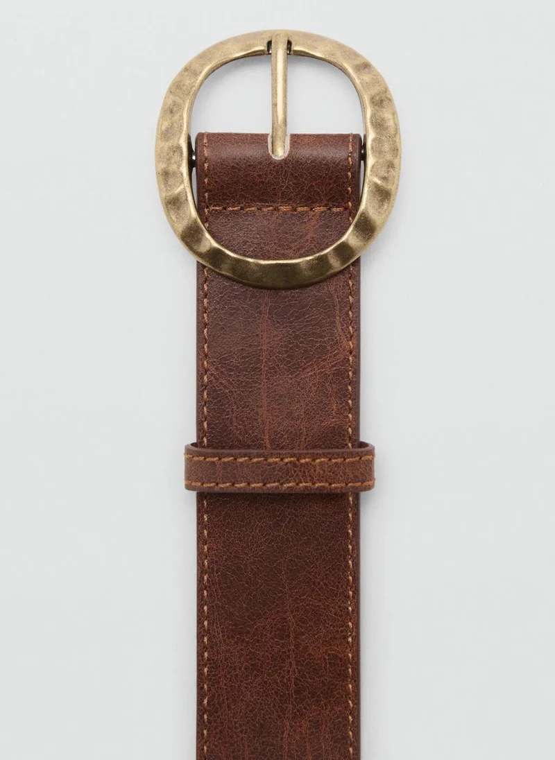 MANGO Round Buckle Textured Belt