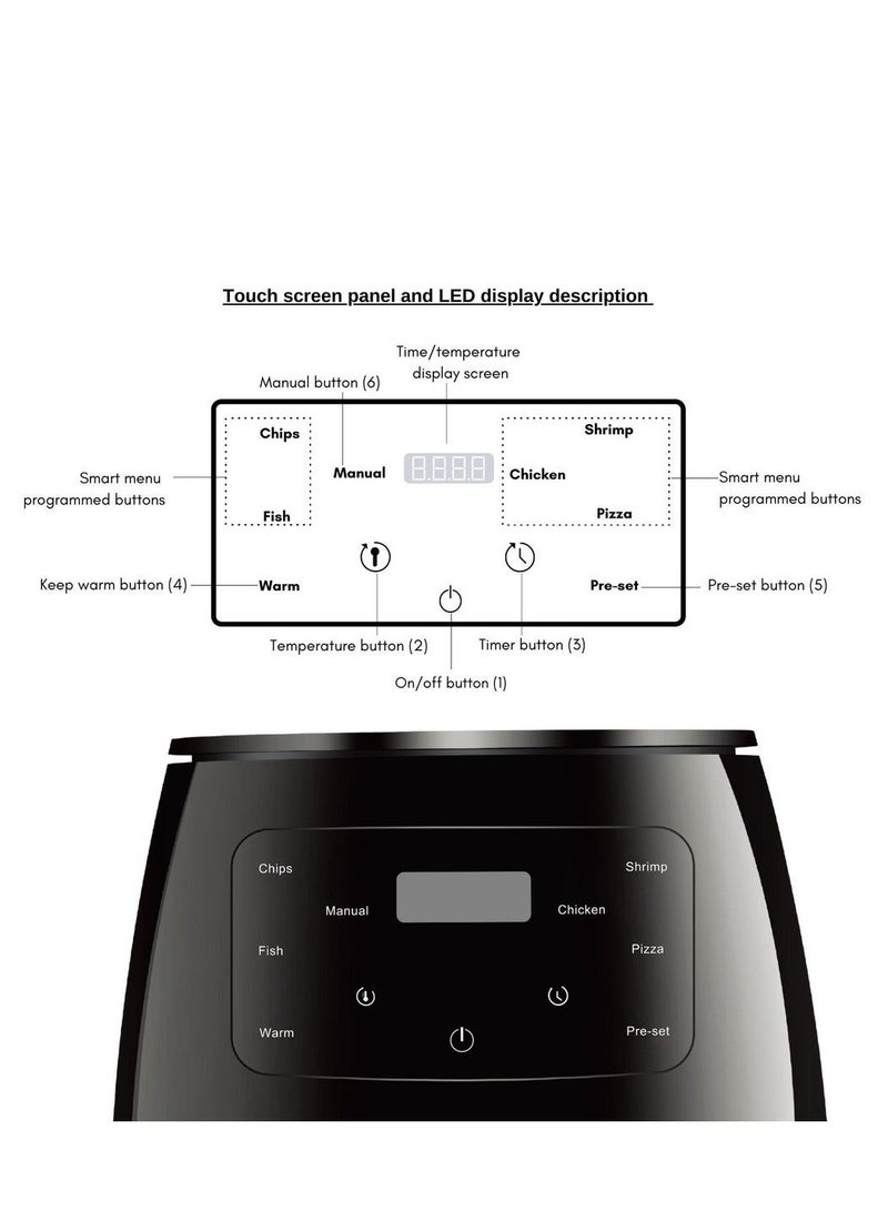 Air Fryer with 6 Liter Capacity, 2400Watt, Air Fry, Roast, Reheat, Dehydrate, Air Crisp Technology with 200℃ for hot, crispy results in just minutes, Nonstick Basket & Crisper Plate, Black - Image 3