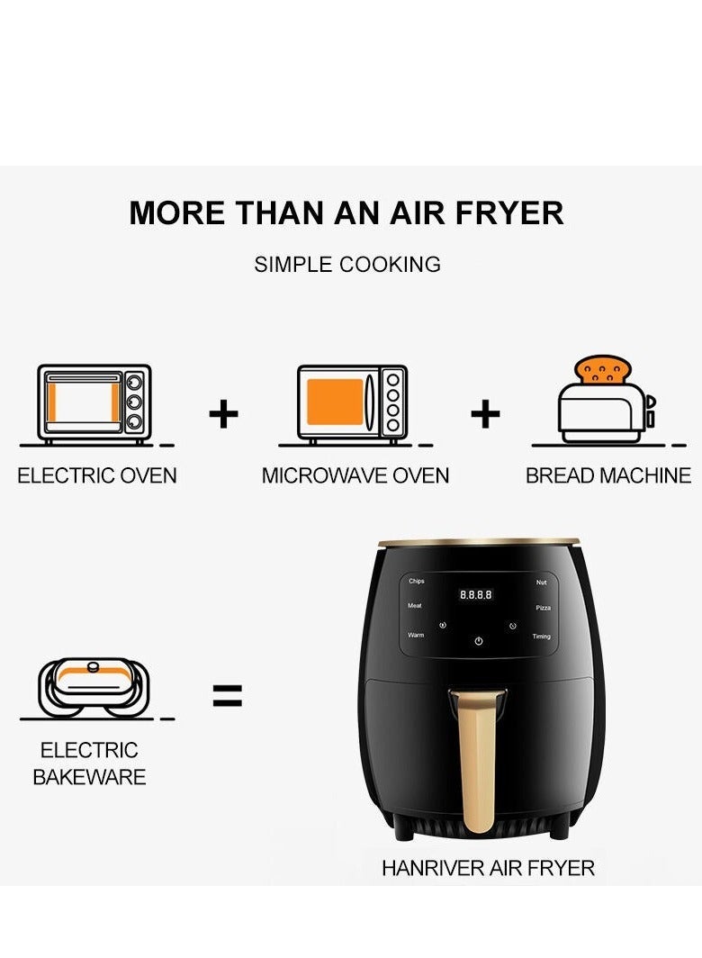 Air Fryer with 6 Liter Capacity, 2400Watt, Air Fry, Roast, Reheat, Dehydrate, Air Crisp Technology with 200℃ for hot, crispy results in just minutes, Nonstick Basket & Crisper Plate, Black - Image 4