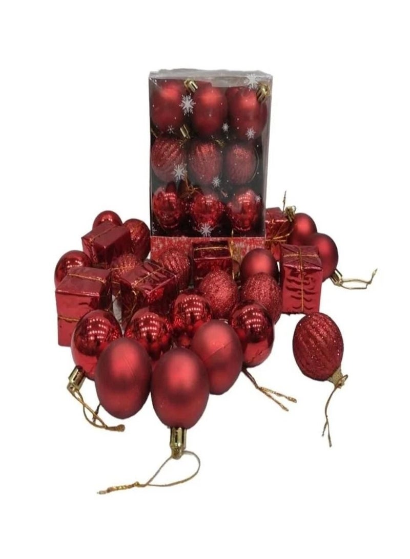 زينة شجرة الكريسماس - عبوة مختلطة لامعة 4 سم - عبوة من 24 قطعة حمراء - Image 1