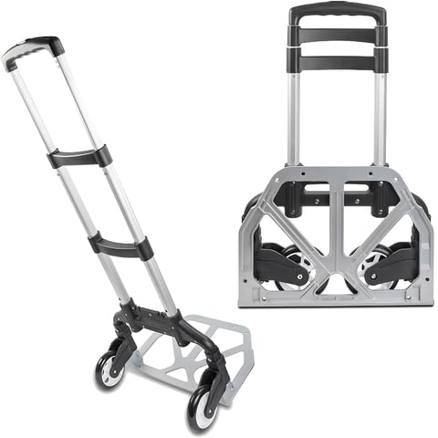 Ultimaxx Professional HeavyDuty 150 Pound lb Capacity Aluminum Folding Hand TruckLuggage Cart BlackSilver with Adjustable Handle Folding Away Wheels and Bungee Cord - Image 1