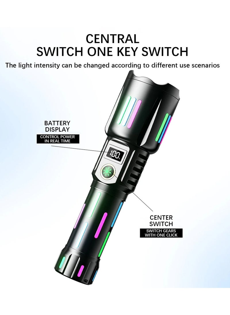 High Lumens Rechargeable Flashlight – 10000 Lumens LED Flashlight, Bright Strong Light, Type-C Charging, Digital Display, Fluorescent LED for Outdoor Use, Waterproof and Durable, Portable Torch for Camping, Hiking, Emergency - Image 2