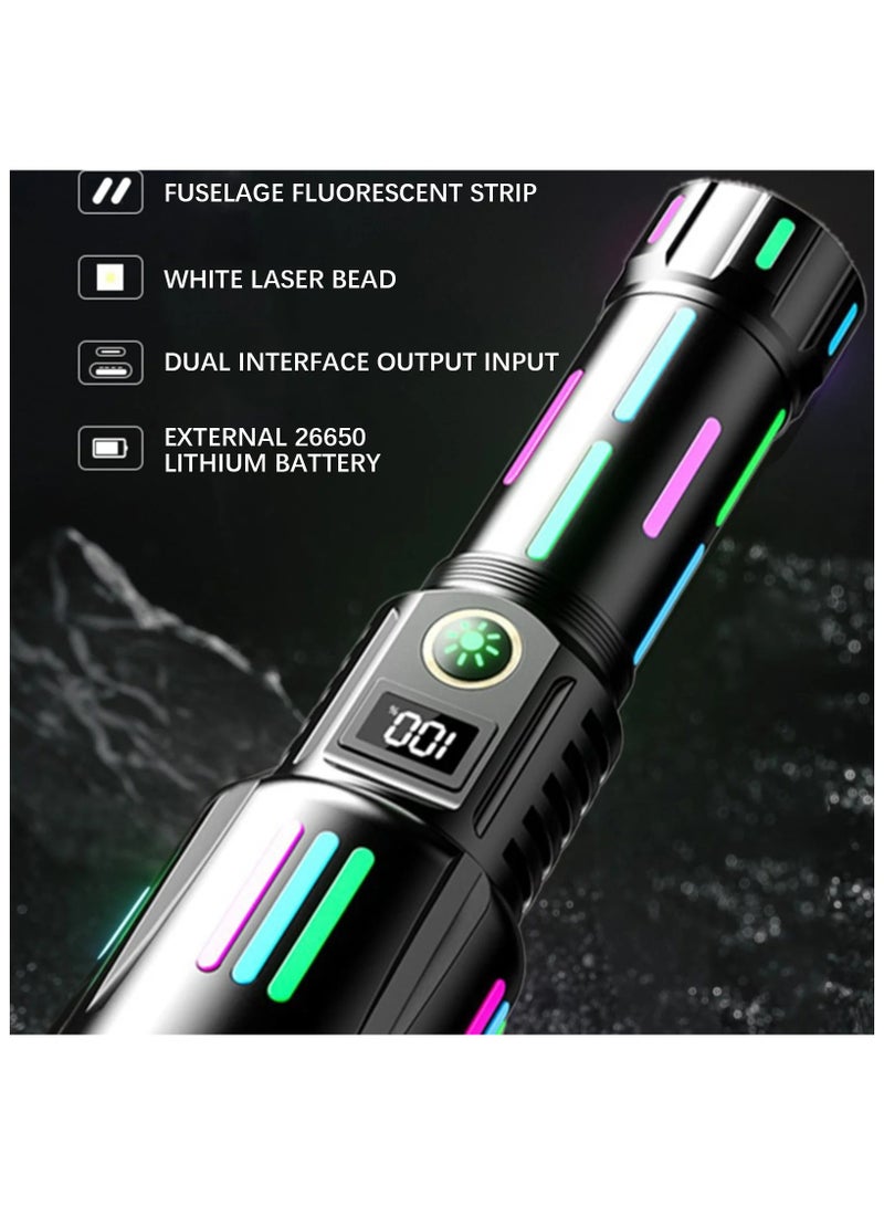 High Lumens Rechargeable Flashlight – 10000 Lumens LED Flashlight, Bright Strong Light, Type-C Charging, Digital Display, Fluorescent LED for Outdoor Use, Waterproof and Durable, Portable Torch for Camping, Hiking, Emergency - Image 4