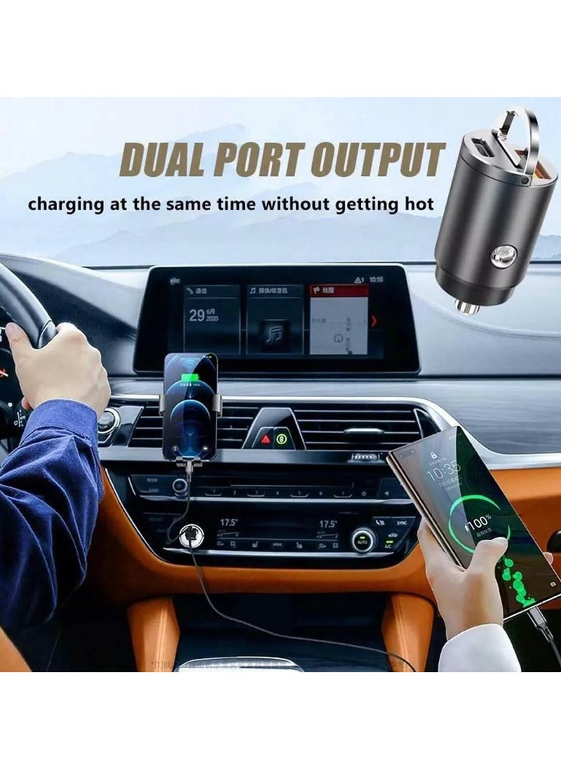 Mini Ring Car Charger, PD 30W and QC 3.0 Quick Charge USB + Type-C, Fast Charging for Mobile Phones  & Other Devices, Compact and Safe for 12V-24V Cars