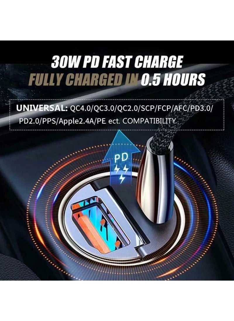 Mini Ring Car Charger, PD 30W and QC 3.0 Quick Charge USB + Type-C, Fast Charging for Mobile Phones  & Other Devices, Compact and Safe for 12V-24V Cars