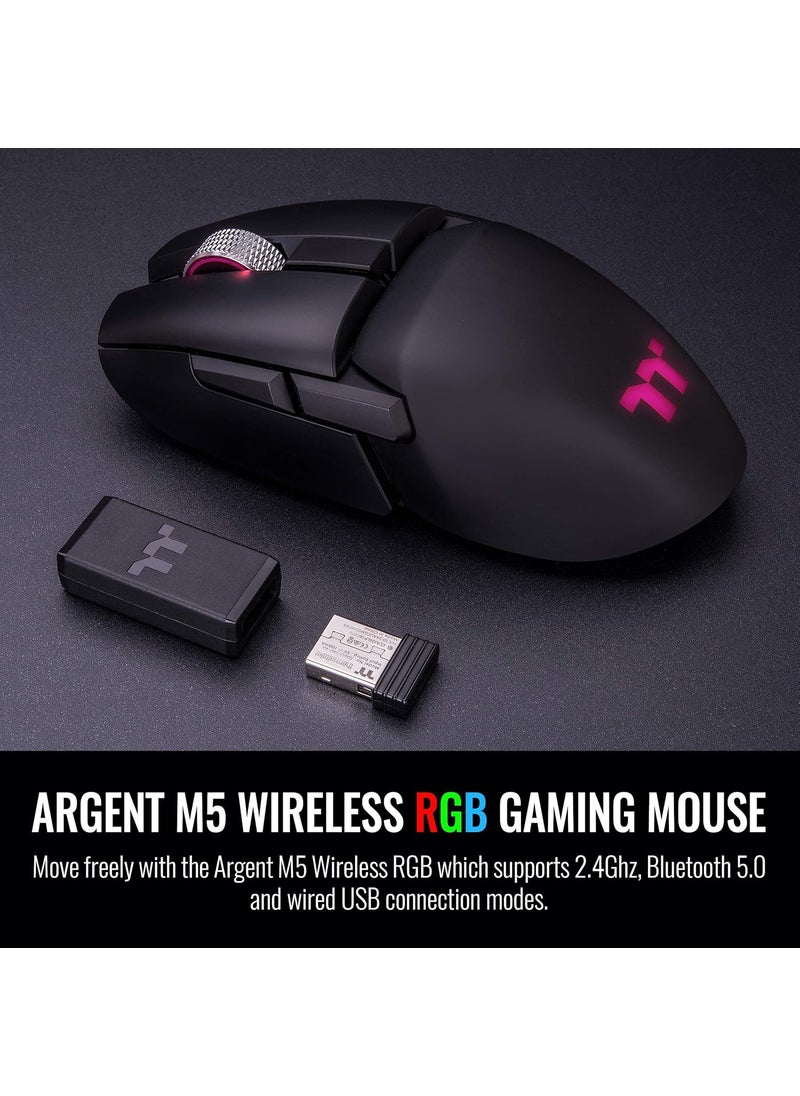 Thermaltake Thermaltake Argent M5 Wireless 168M RGB Color Gaming Mouse 6 Customizable Dynamic Lighting Effects Pixart PMW3335 Optical Sensor DPI Adjustments Up to 16000 GMOTMFHYOOBK01  - Image 2